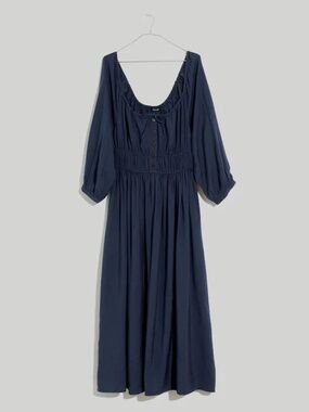 Madewell Twill Sophia Midi Dress Dark Baltic